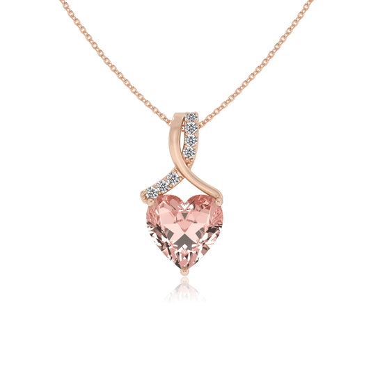 lab grown morganite heart solitaire necklaces in rose gold