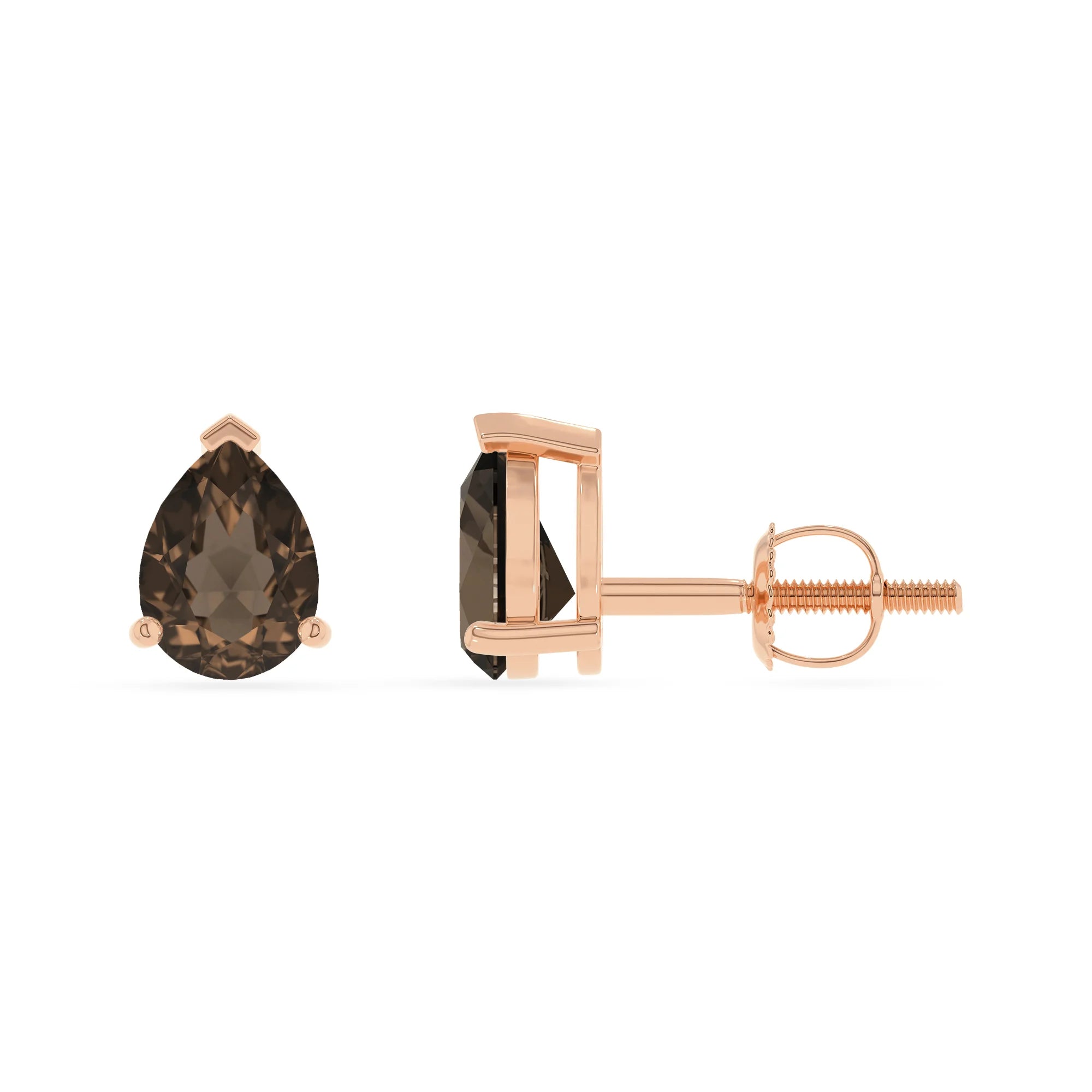 natural smoky quartz pear stud earrings in rose gold