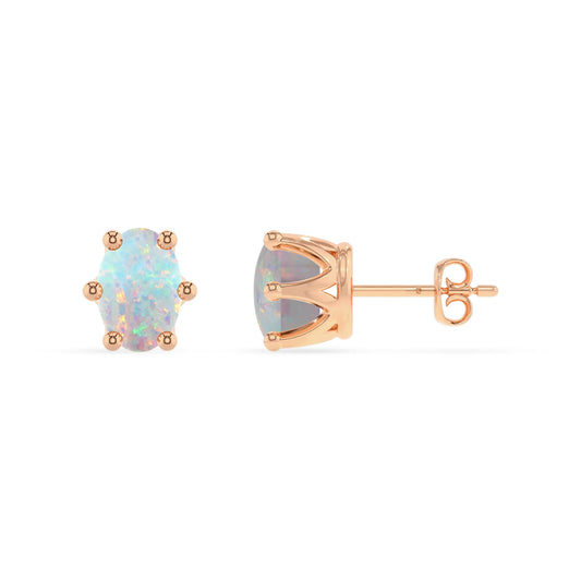 lab grown opal oval stud earrings in rose gold