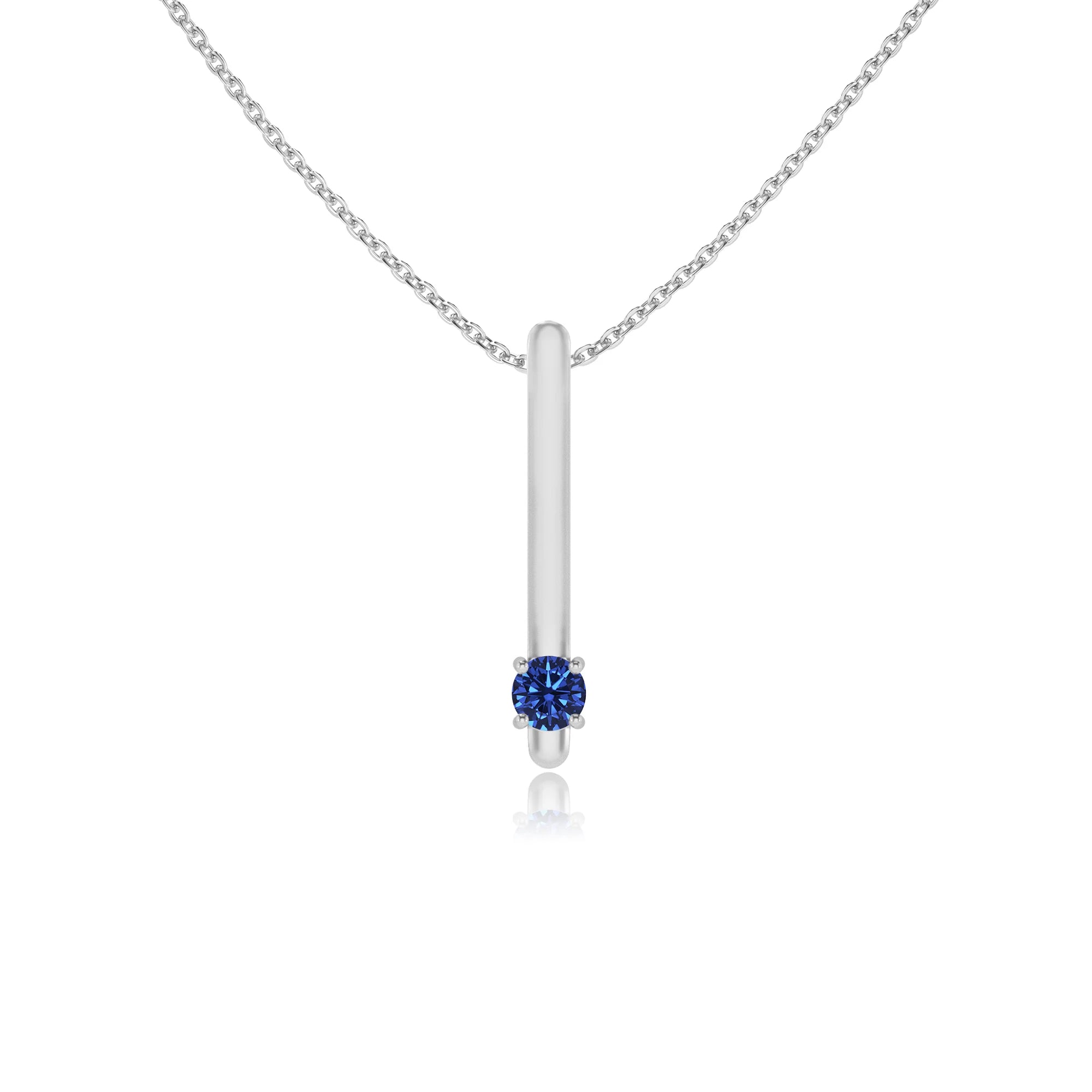 lab grown blue-sapphire round bar necklaces in white gold