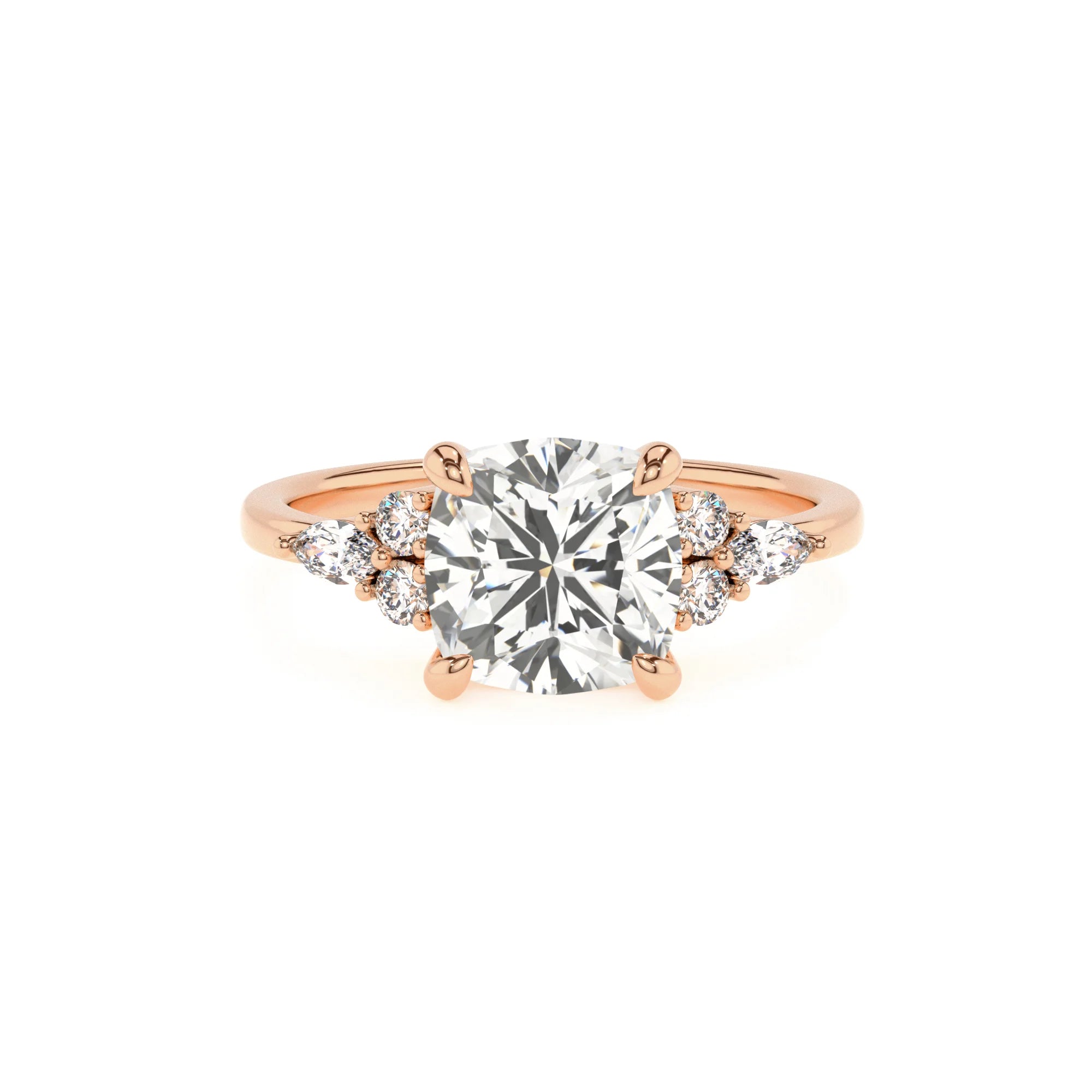 lab grown moissanite cushion solitaire rings in rose gold