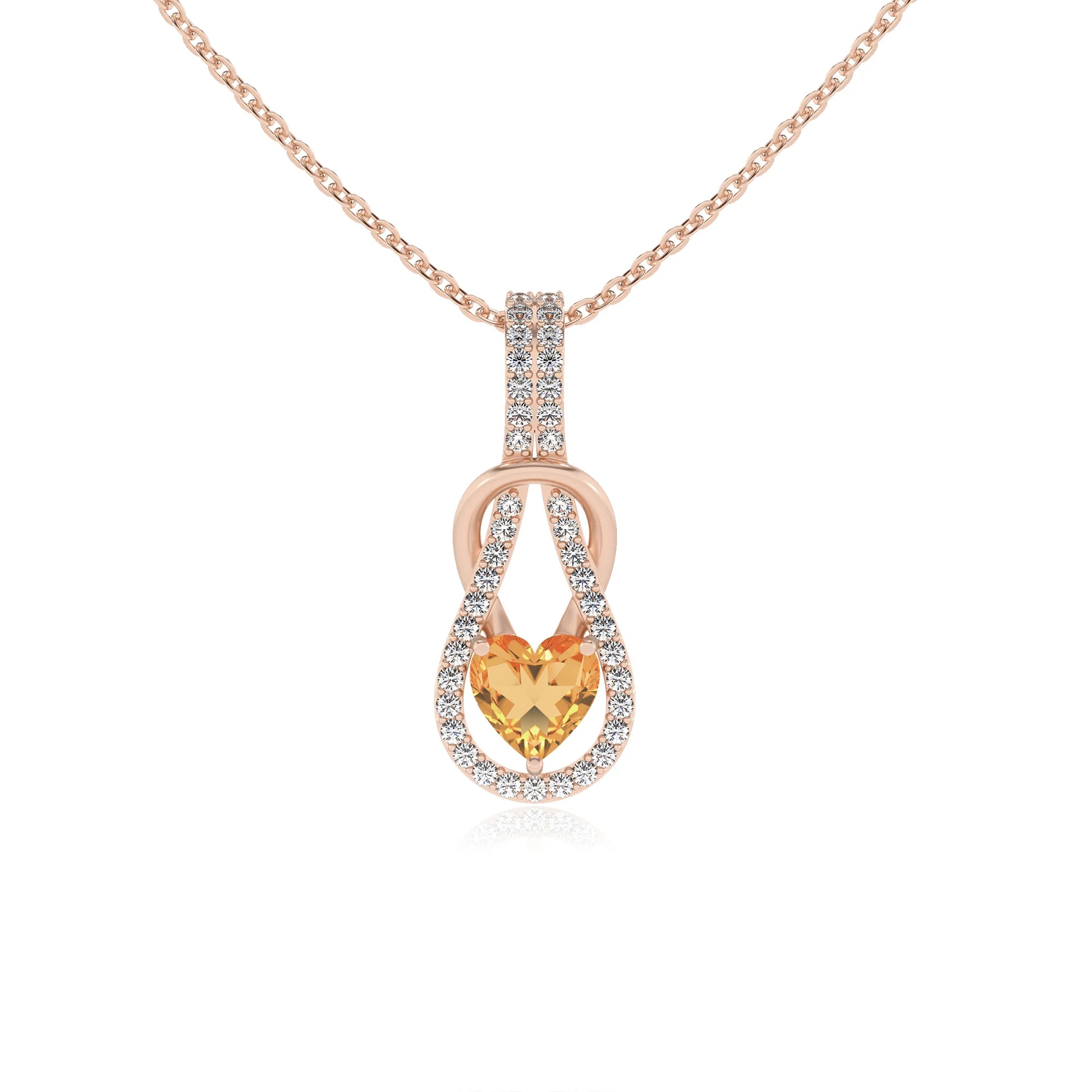 lab grown citrine heart infinity  v-bale necklaces in rose gold