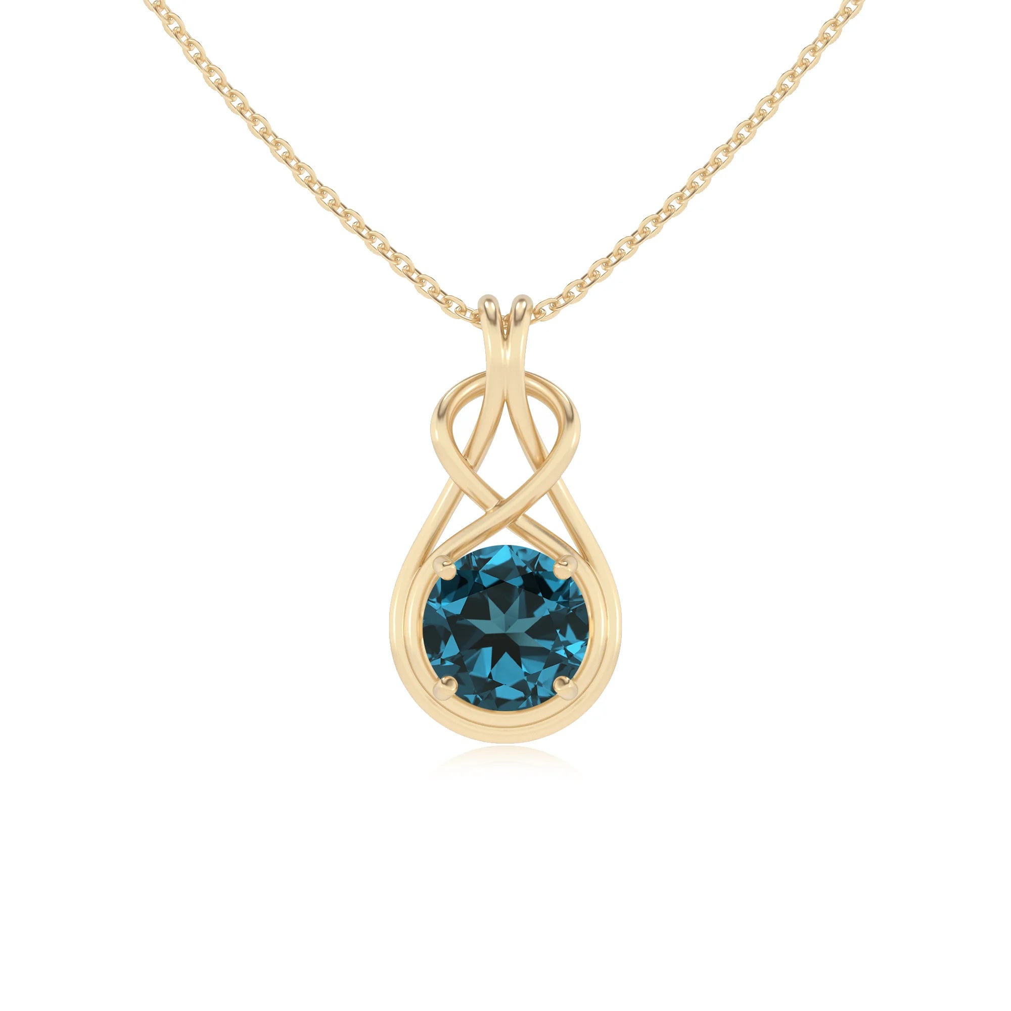 natural london-blue-topaz round solitaire necklaces in yellow gold