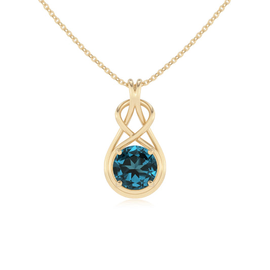 natural london-blue-topaz round solitaire necklaces in yellow gold