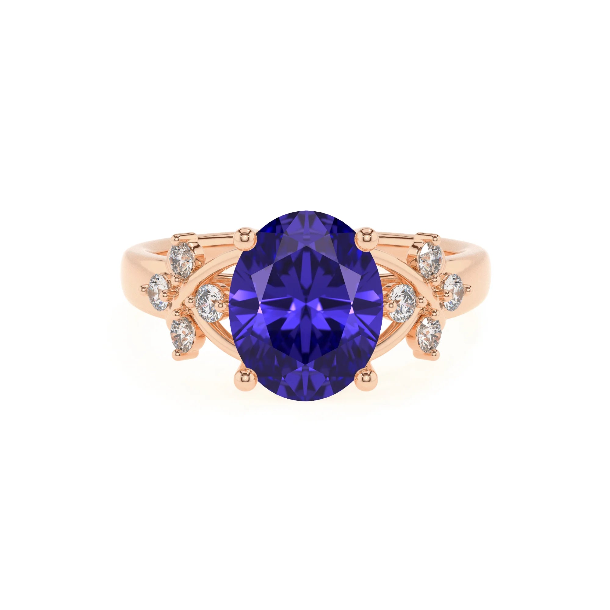 lab grown tanzanite oval solitaire rings in rose gold