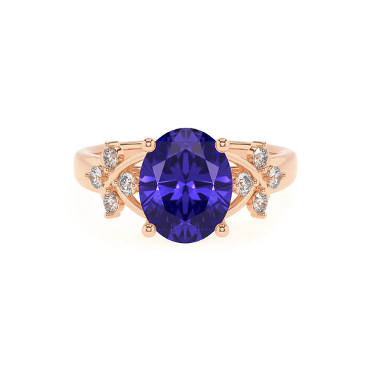 lab grown tanzanite oval solitaire rings in rose gold