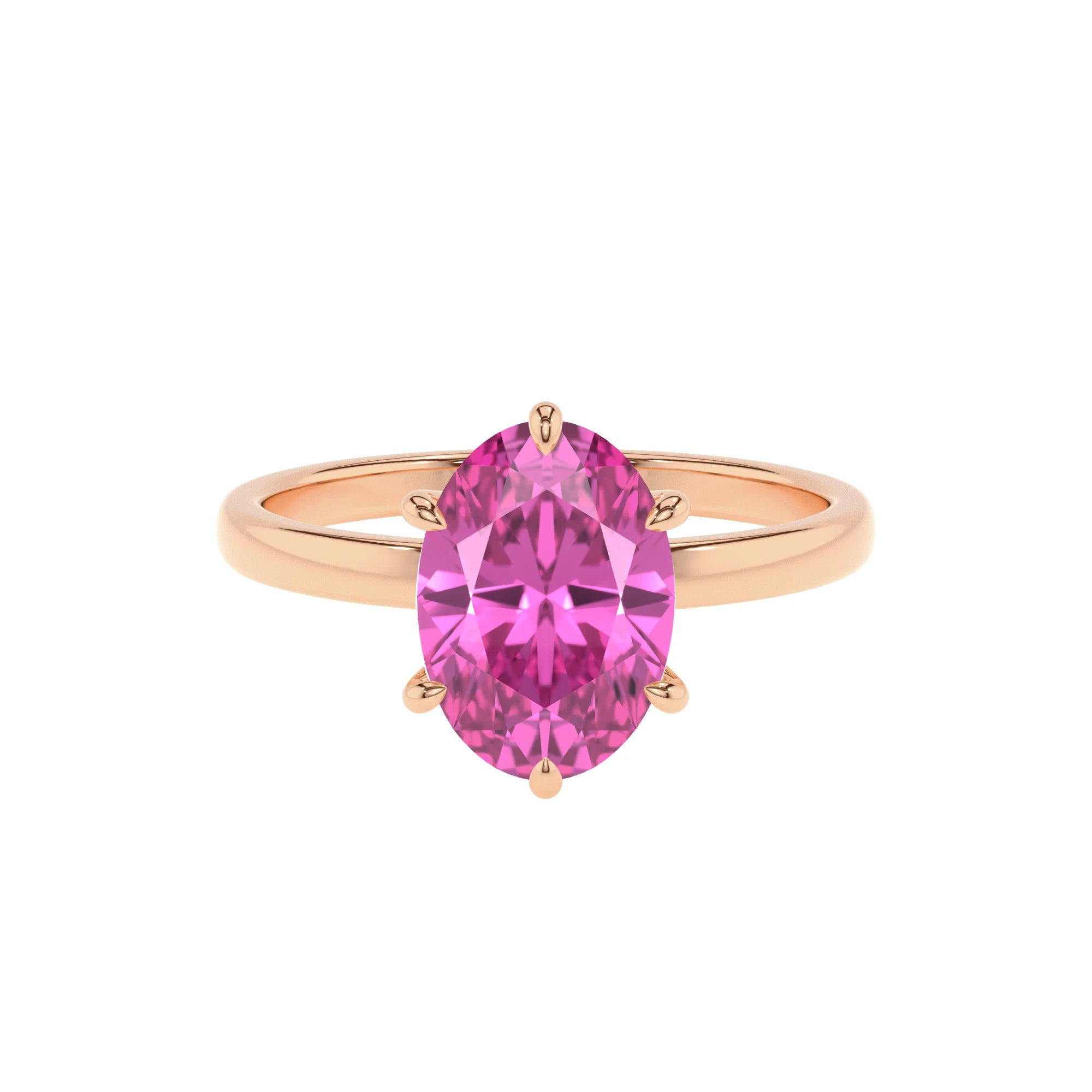 lab grown pink-sapphire oval solitaire rings in rose gold