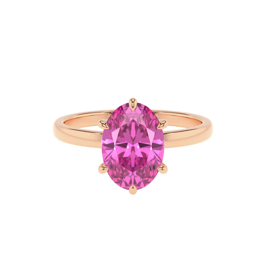 lab grown pink-sapphire oval solitaire rings in rose gold