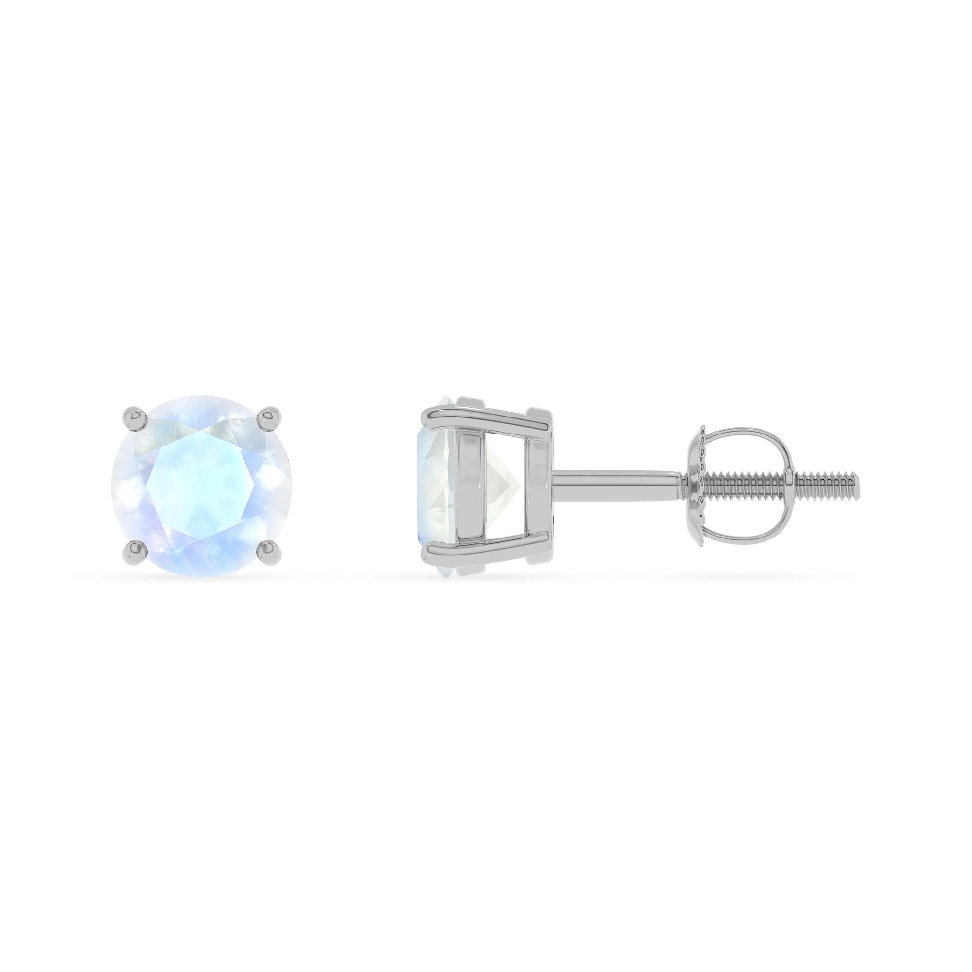 natural rainbow moonstone round stud earrings in platinum