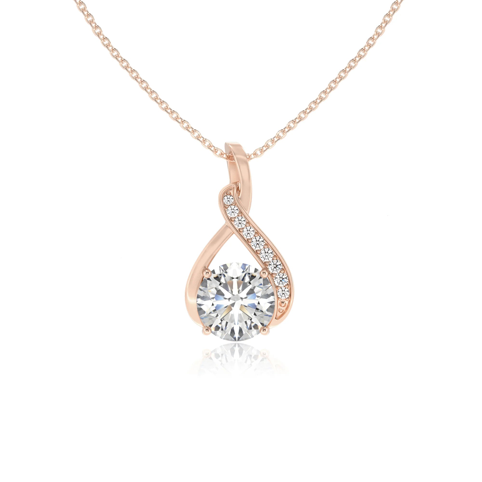 lab grown moissanite round solitaire necklaces in rose gold