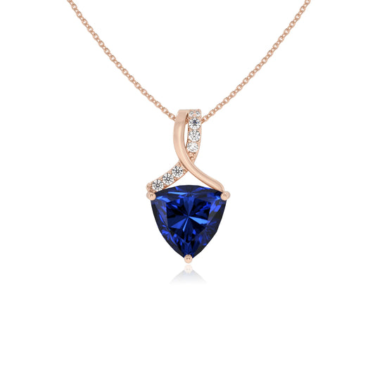 lab grown blue-sapphire trillion solitaire necklaces in rose gold