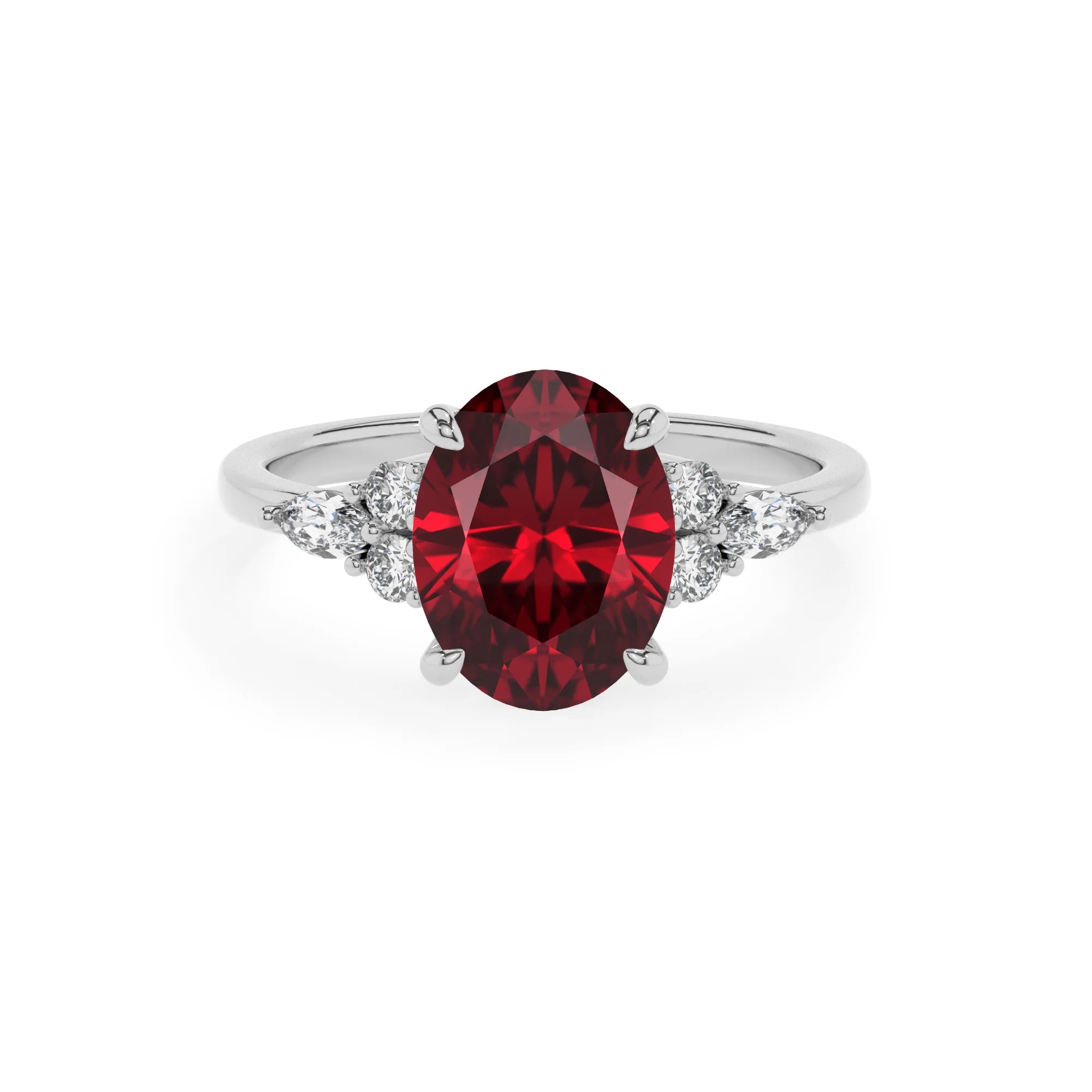 lab grown ruby oval solitaire rings in sterling silver