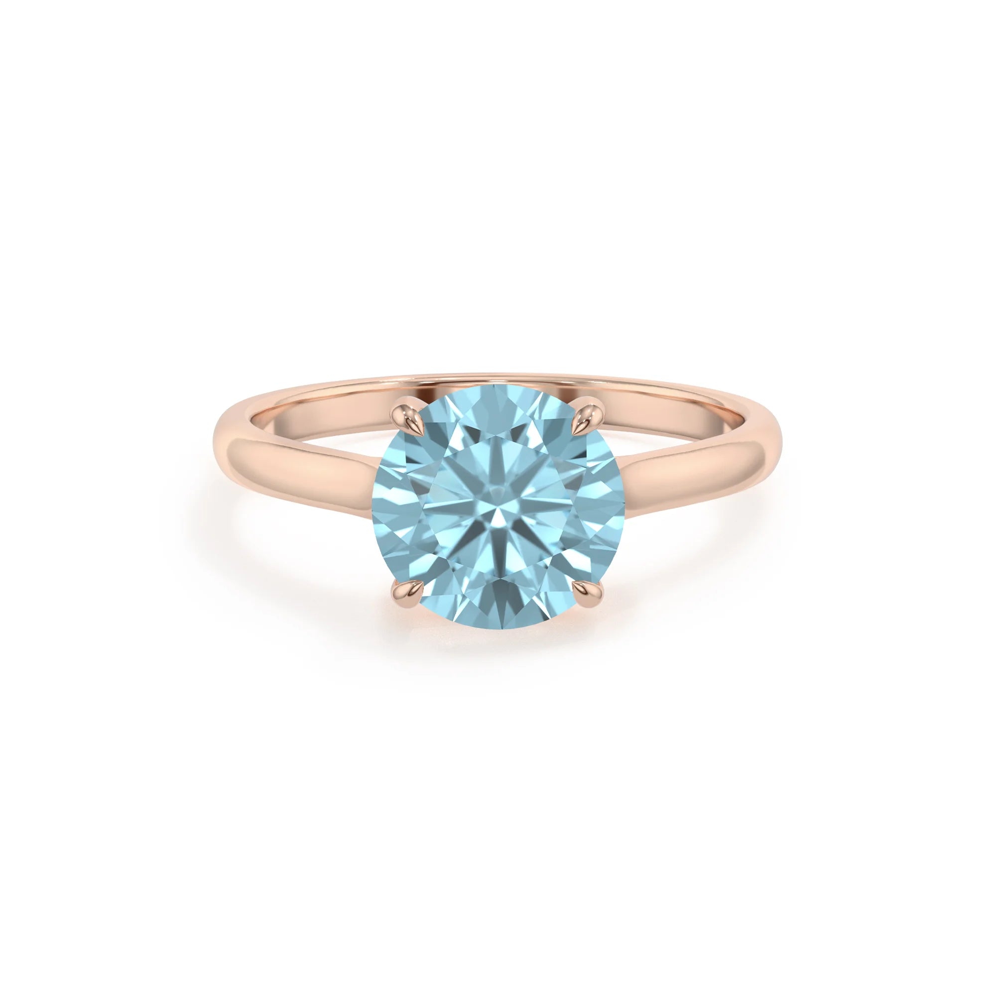 lab grown aquamarine round solitaire rings in rose gold