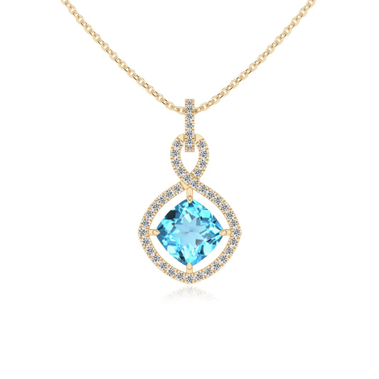 natural swiss-blue-topaz cushion infinity necklaces in yellow gold