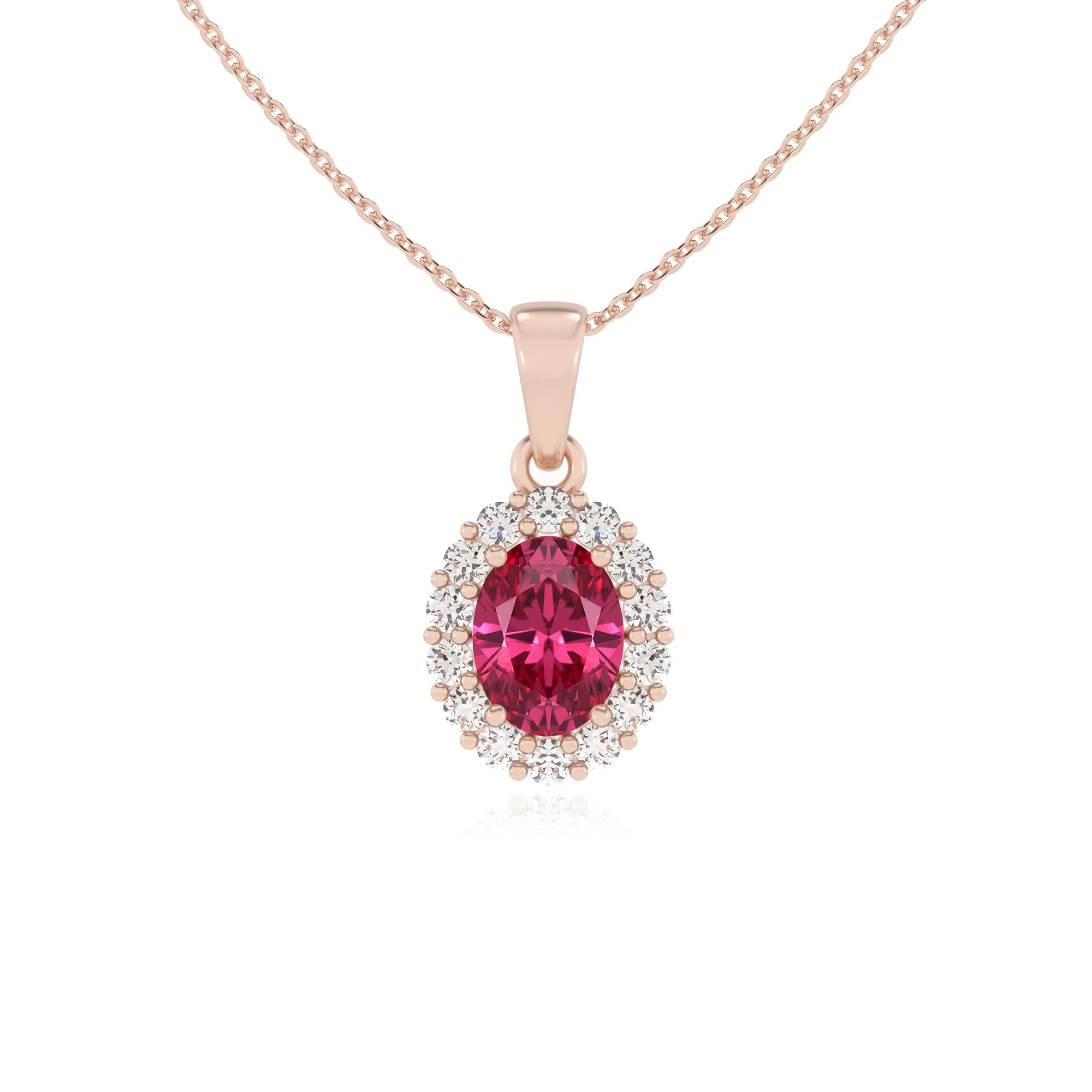 lab grown pink-tourmaline oval solitaire necklaces in rose gold
