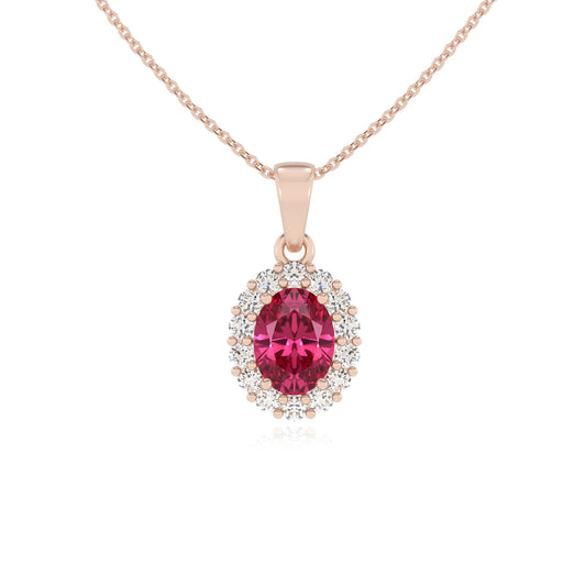 lab grown pink-tourmaline oval solitaire necklaces in rose gold