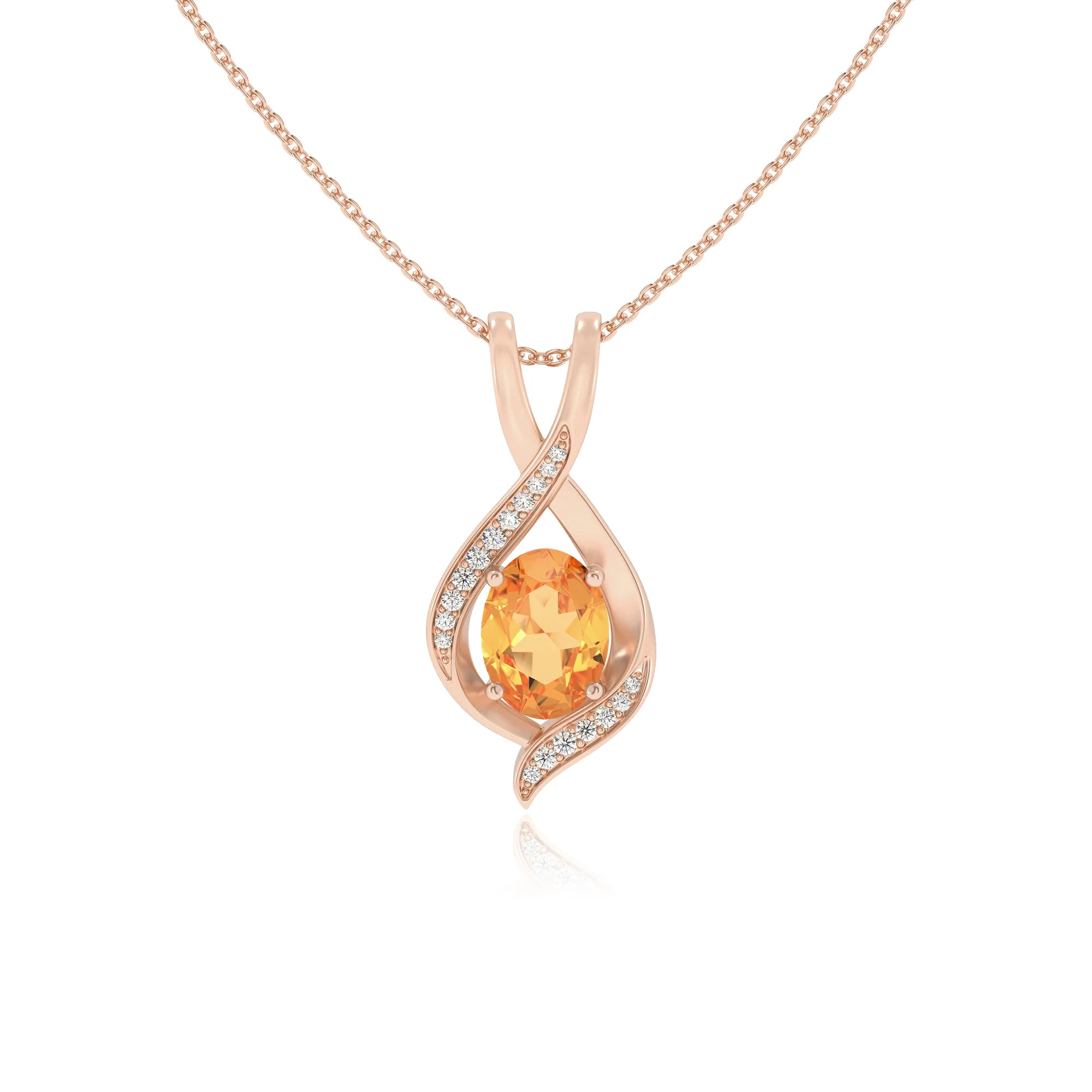 lab grown citrine oval solitaire necklaces in rose gold