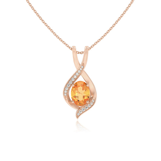 lab grown citrine oval solitaire necklaces in rose gold