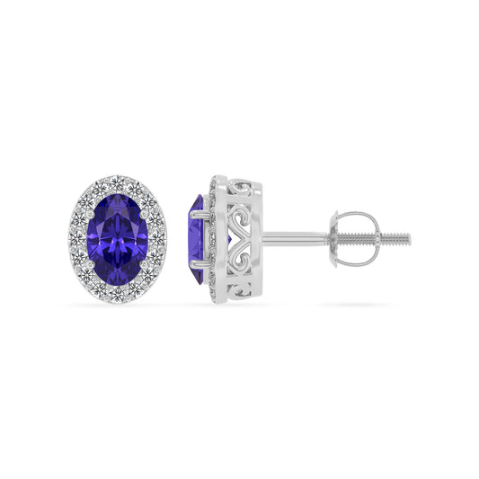 lab grown tanzanite oval stud earrings in white gold