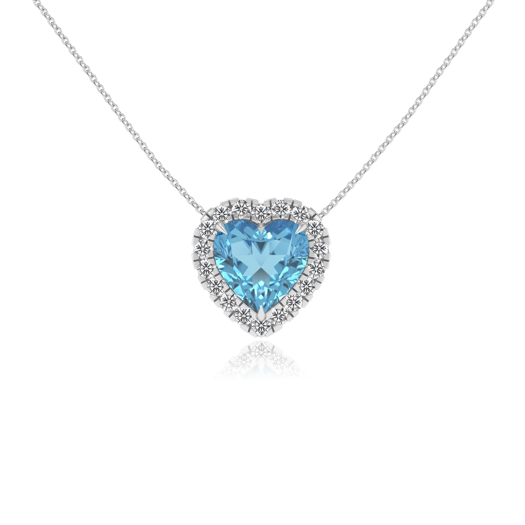 natural swiss blue topaz heart solitaire necklaces in white gold