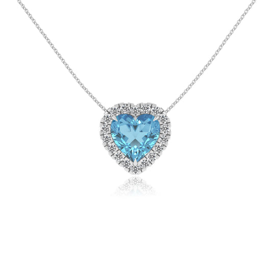 natural swiss blue topaz heart solitaire necklaces in white gold
