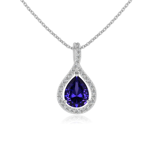 lab grown tanzanite pear solitaire necklaces in white gold