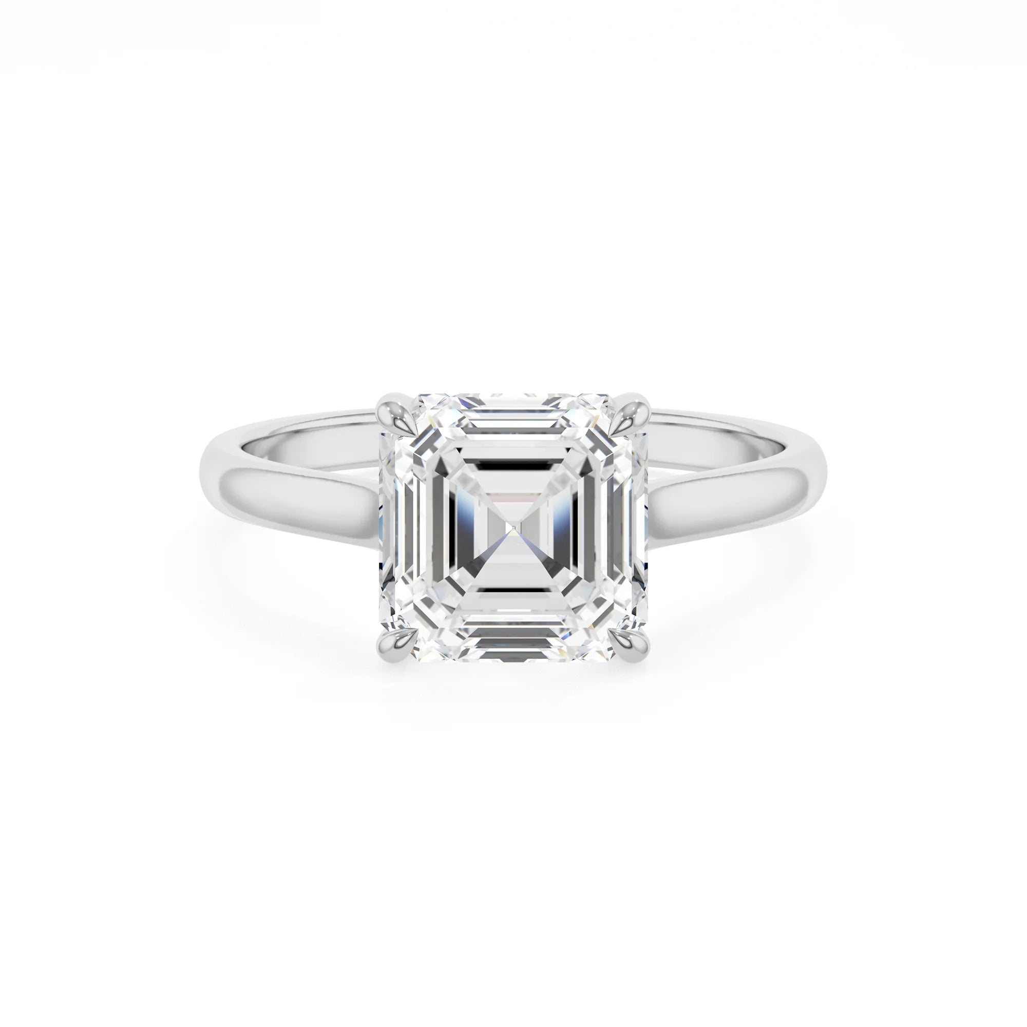 lab grown moissanite asscher solitaire rings in platinum