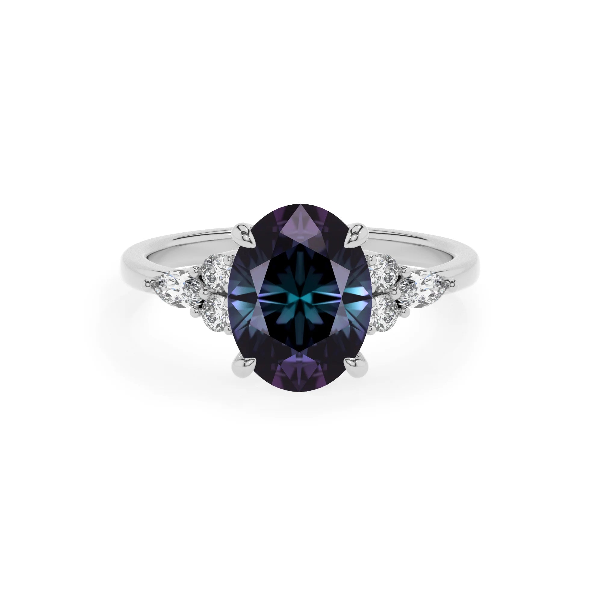 lab grown alexandrite oval solitaire rings in sterling silver
