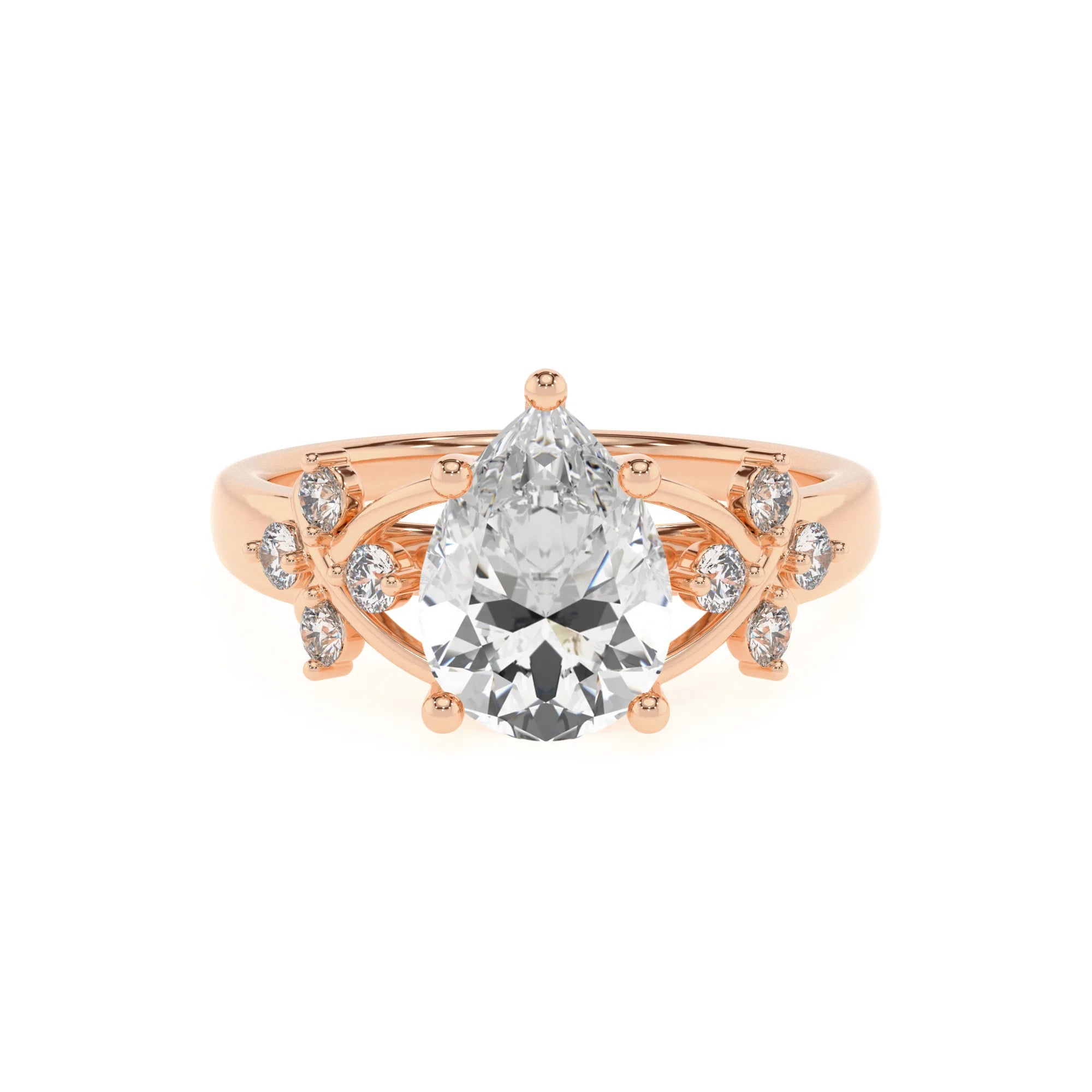 lab grown moissanite pear solitaire rings in rose gold