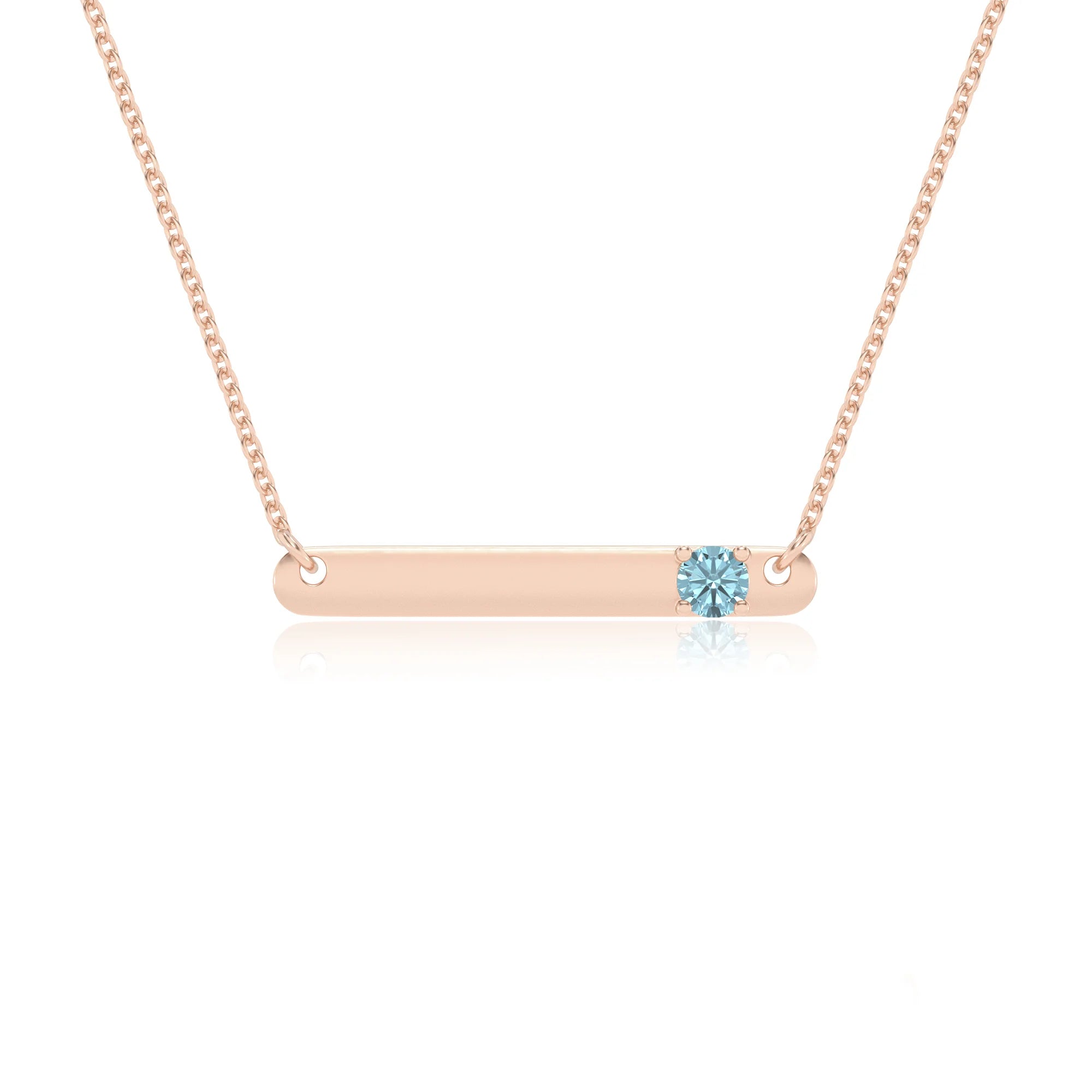 lab grown aquamarine round bar v-bale necklaces in rose gold