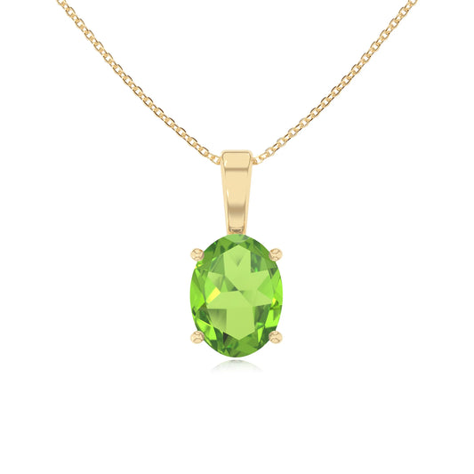 natural peridot oval solitaire necklaces in yellow gold