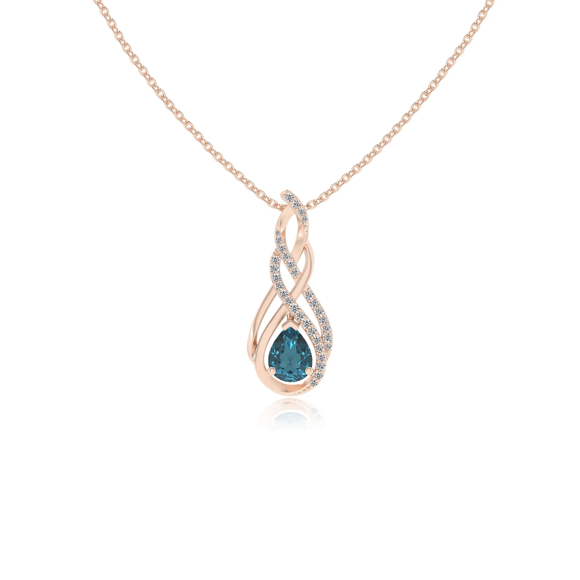 natural london-blue-topaz pear solitaire necklaces in rose gold