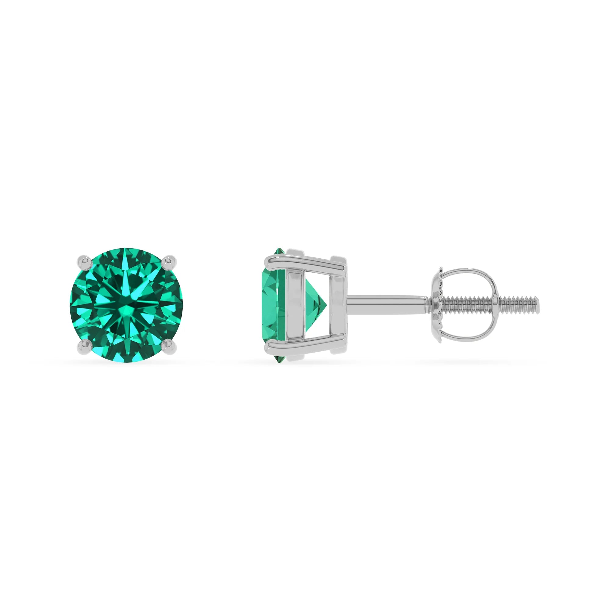 lab grown emerald round stud earrings in white gold
