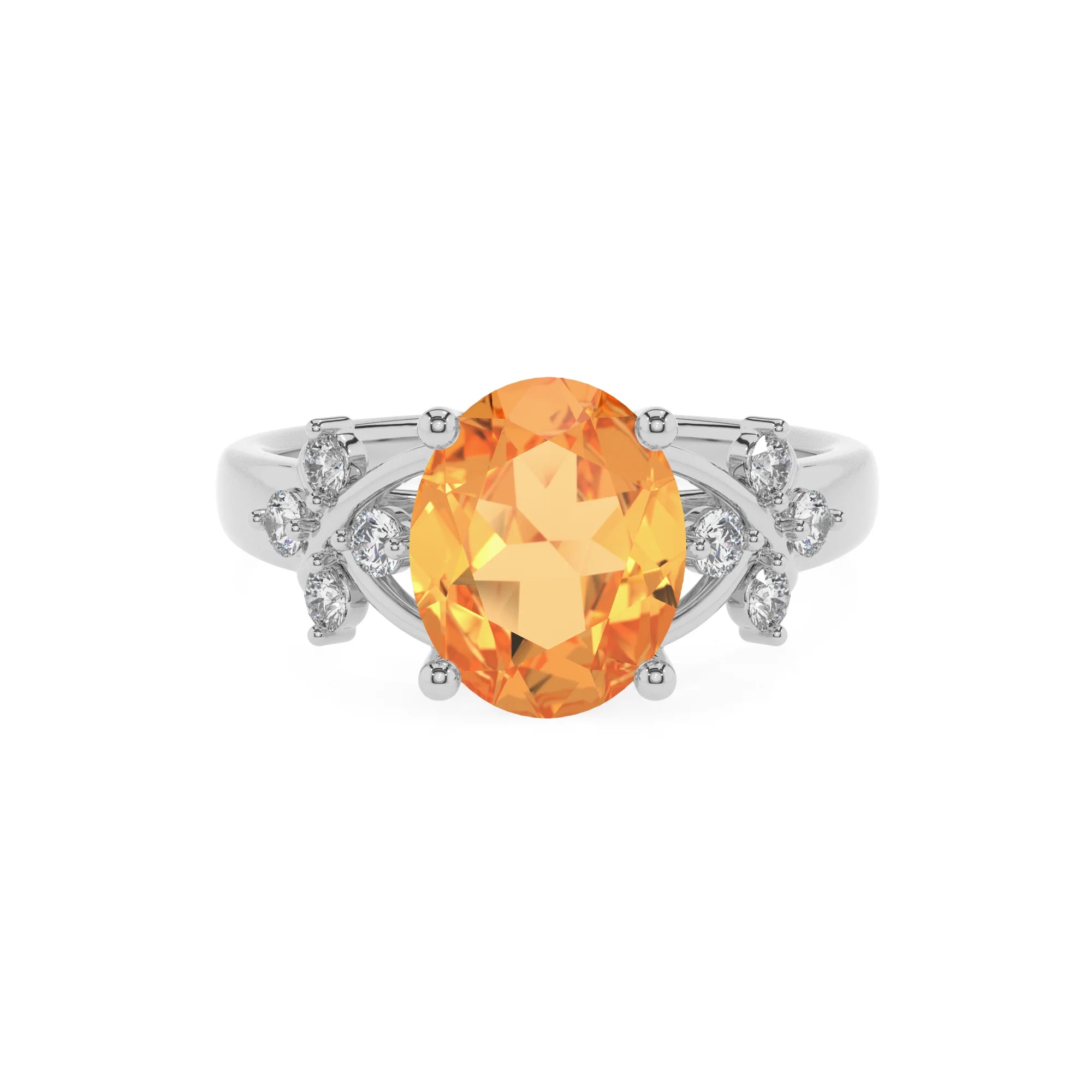 lab grown citrine oval solitaire rings in white gold