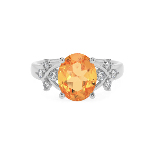 lab grown citrine oval solitaire rings in white gold
