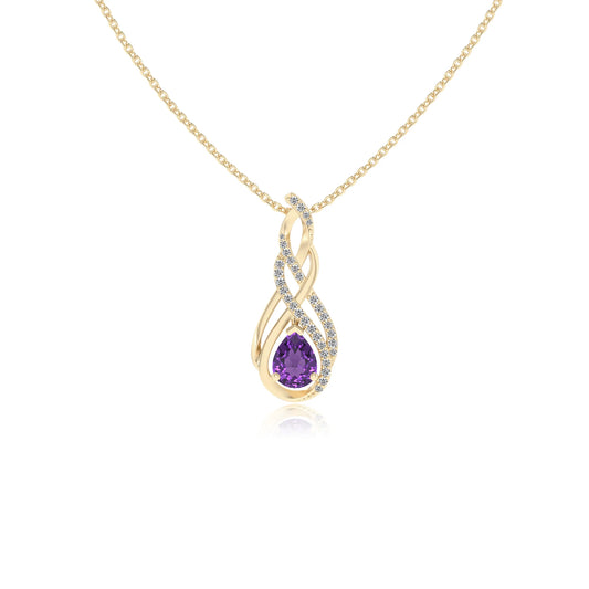 lab grown amethyst pear solitaire necklaces in yellow gold