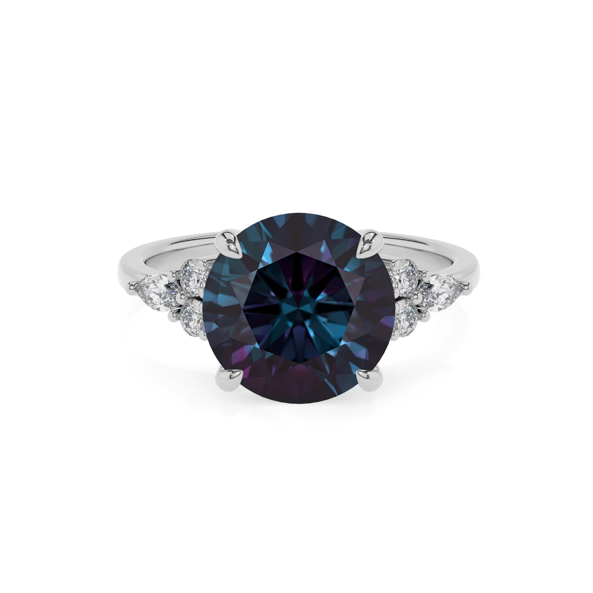 lab grown alexandrite round solitaire rings in sterling silver