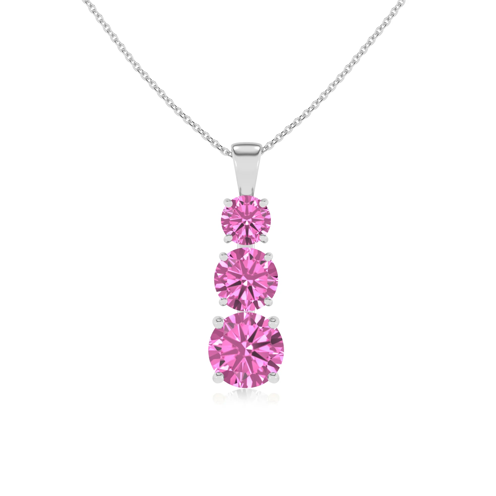 lab grown pink-sapphire round bar v-bale necklaces in white gold
