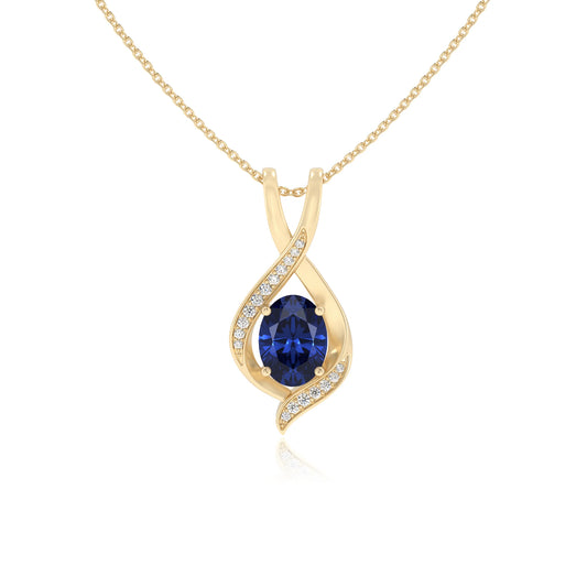 lab grown blue-sapphire oval solitaire necklaces in yellow gold