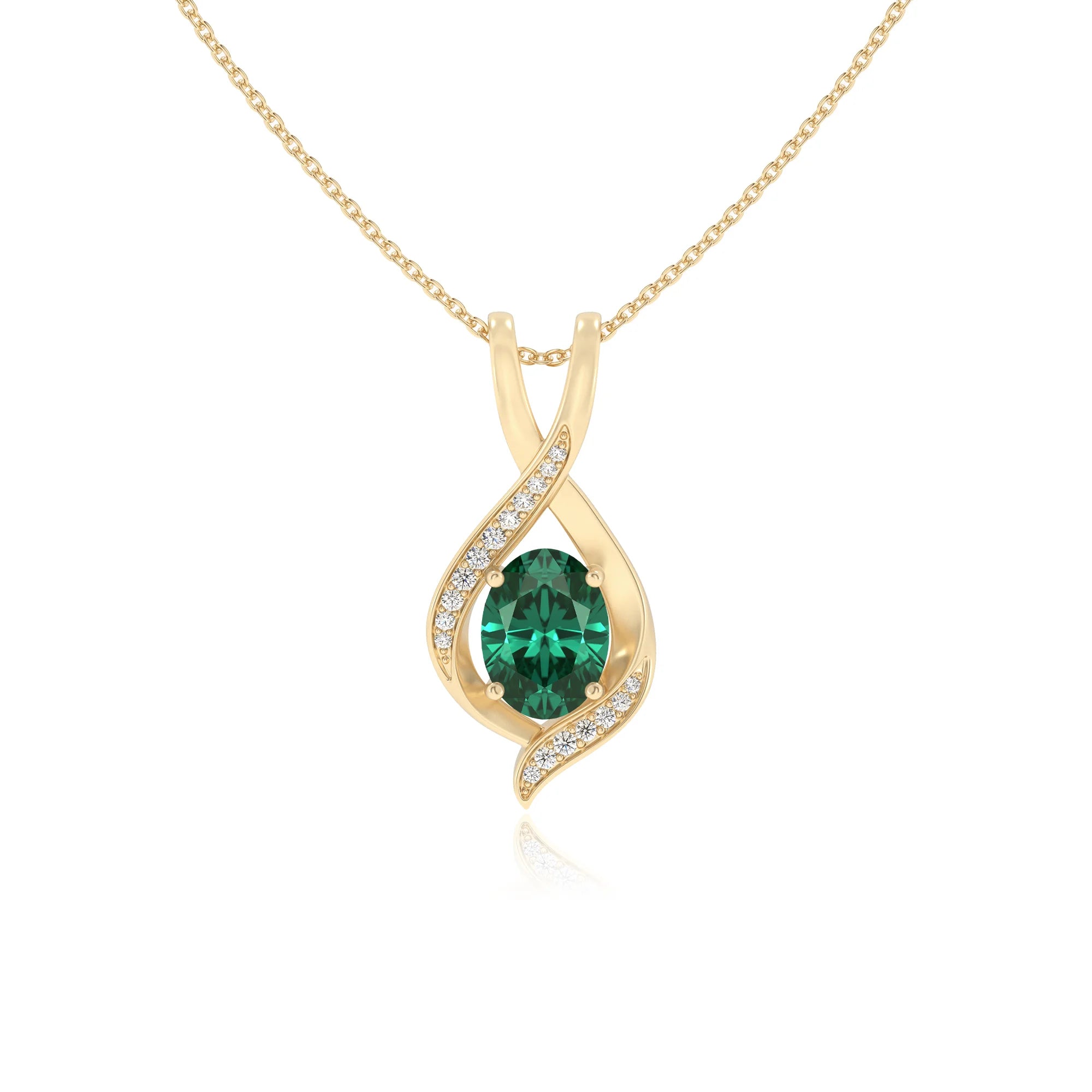 lab grown emerald oval solitaire necklaces in yellow gold