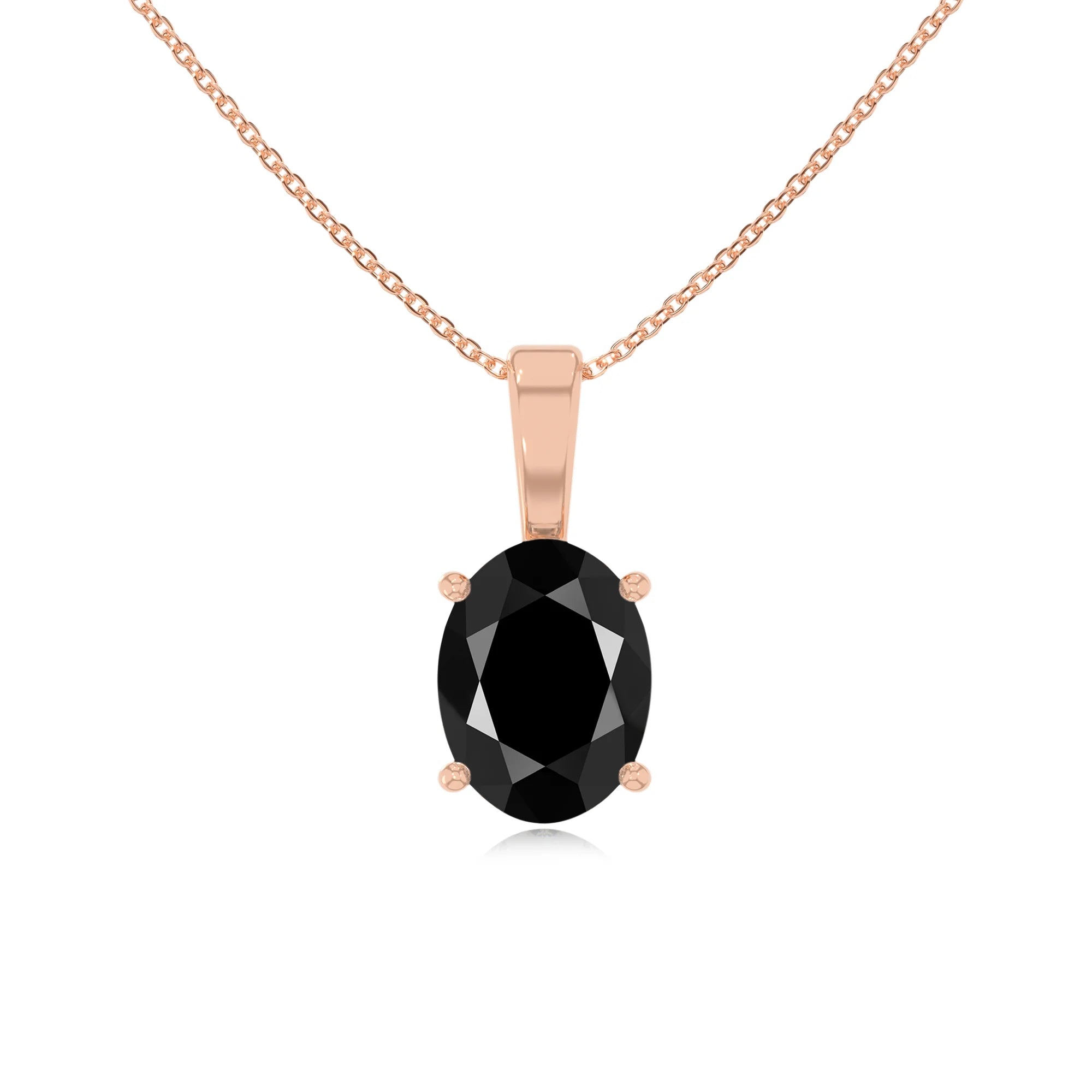 natural black-onyx oval solitaire necklaces in rose gold