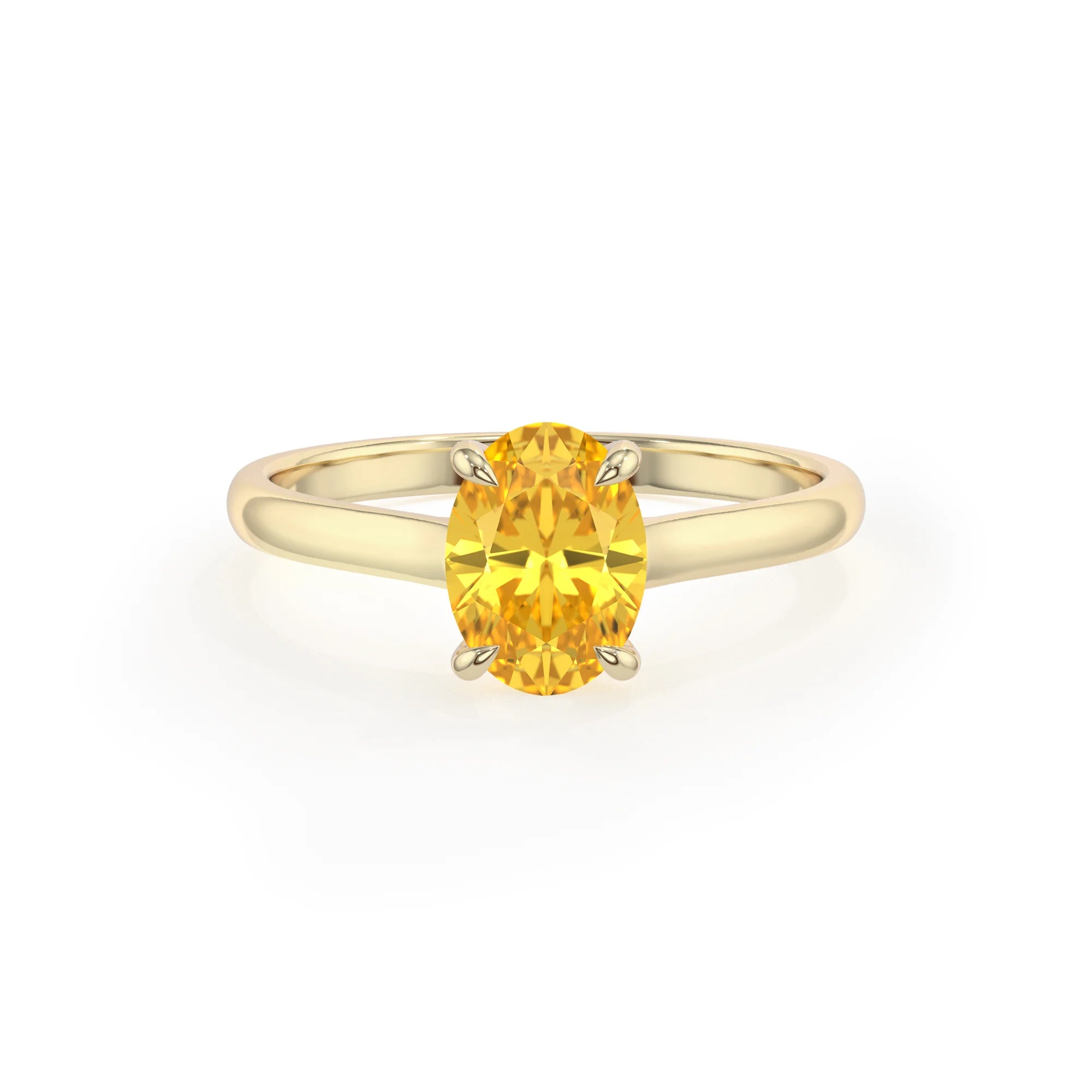 lab grown yellow-sapphire oval solitaire rings in yellow gold