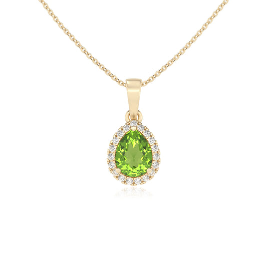 natural peridot pear solitaire necklaces in yellow gold
