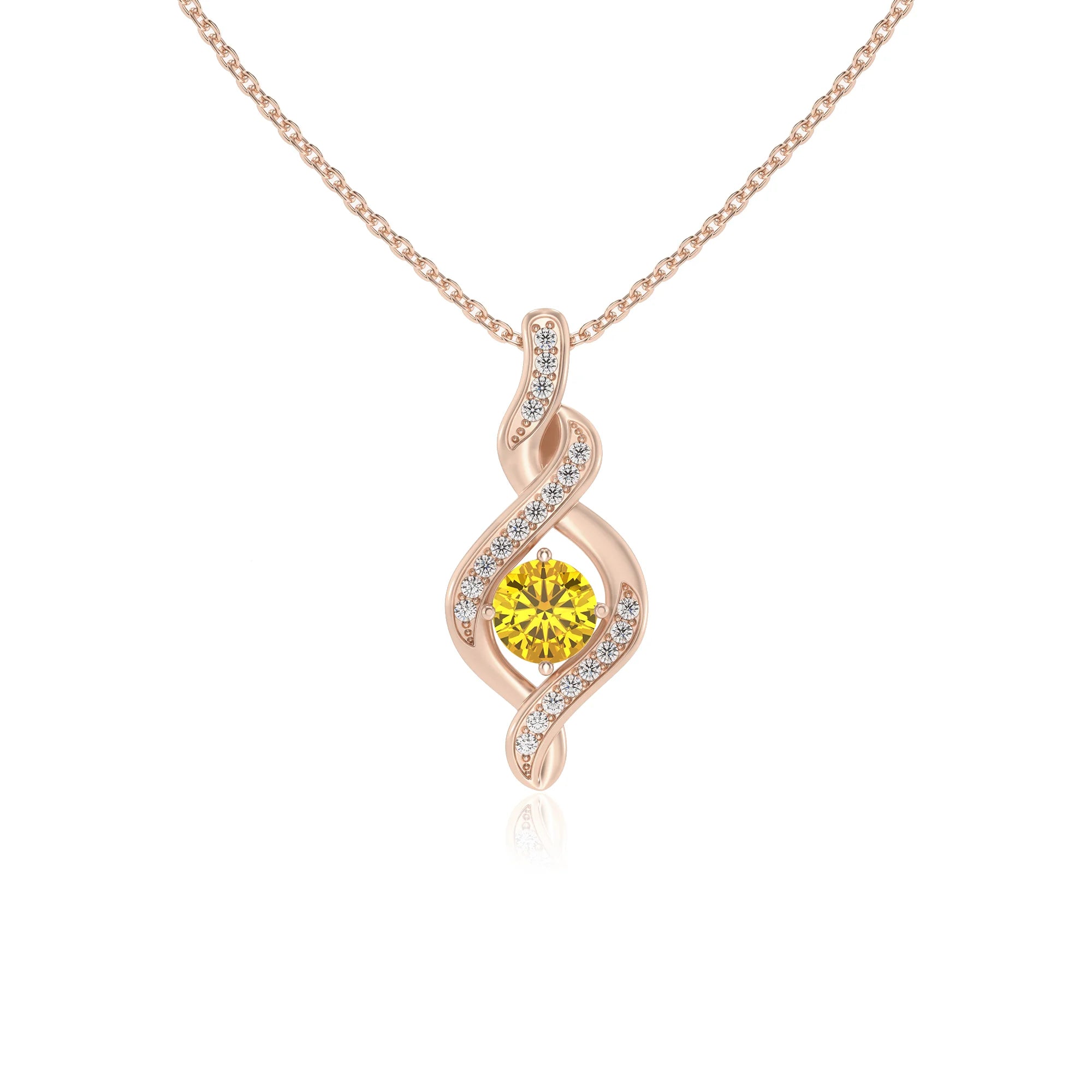 lab grown yellow-sapphire round solitaire necklaces in rose gold