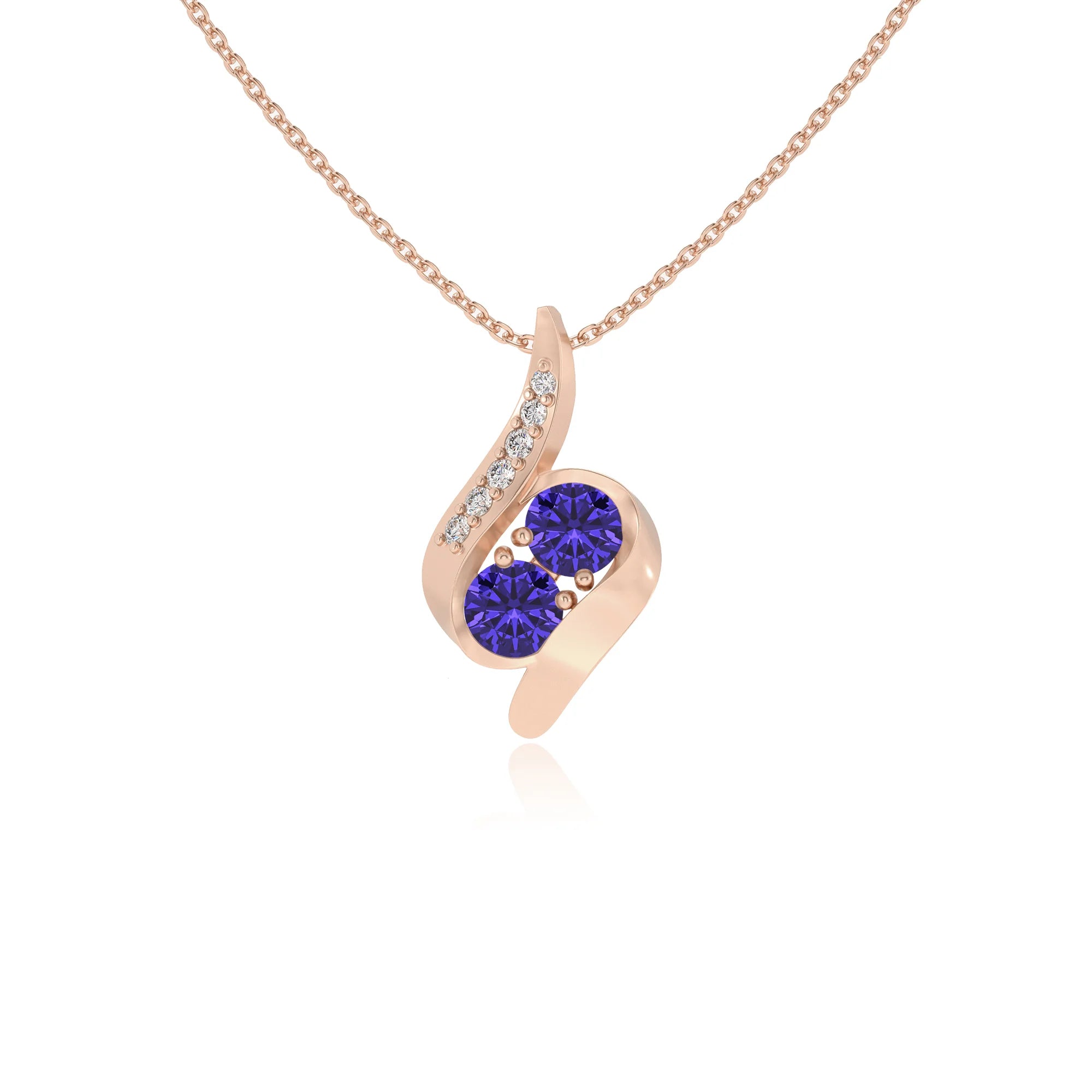 lab grown tanzanite round solitaire v-bale necklaces in rose gold