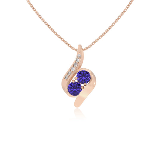 lab grown tanzanite round solitaire v-bale necklaces in rose gold