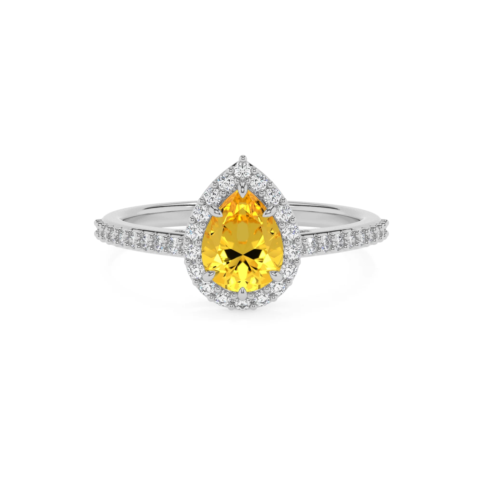 lab grown yellow-sapphire pear solitaire rings in sterling silver