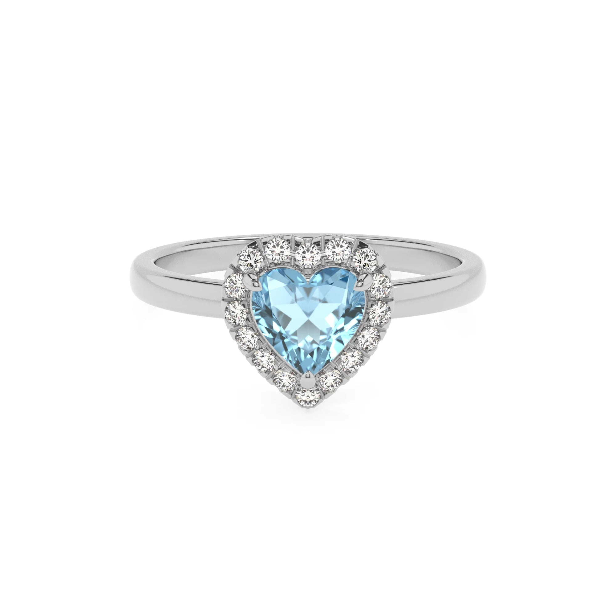 lab grown aquamarine heart solitaire rings in white gold