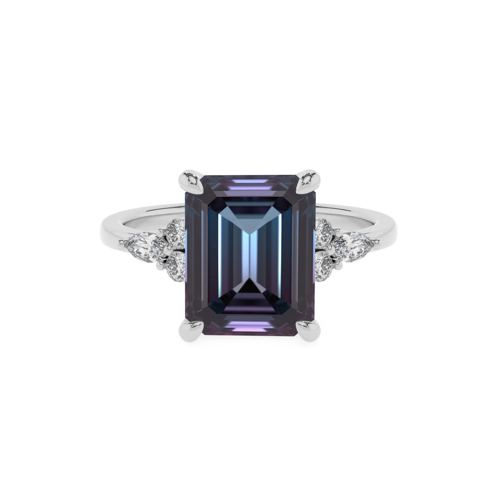 lab grown alexandrite emerald cut solitaire rings in platinum