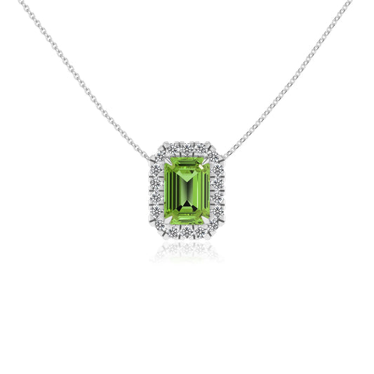 natural peridot emerald cut solitaire necklaces in platinum